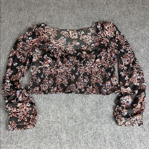 Free People Black and Red Floral Blouse